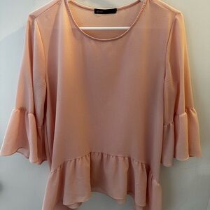 Gibson Pink Ruffle Peplum Blouse